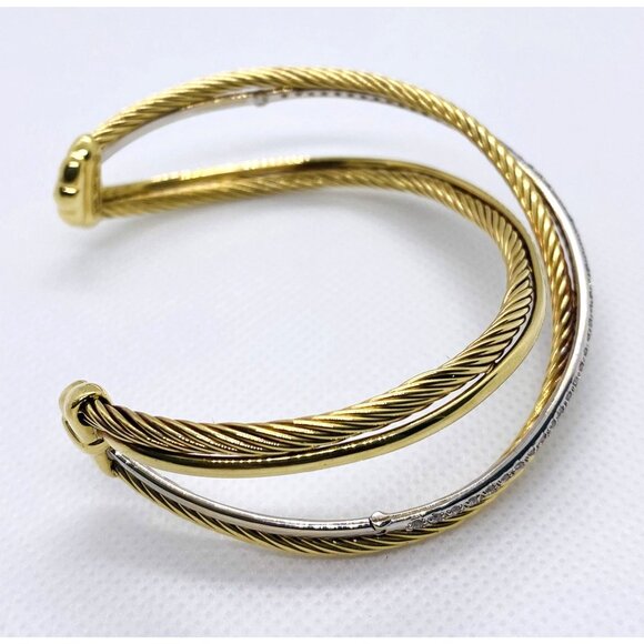 David Yurman 18K 750 Crossover Diamond Cuff Bracelet 7.5" - Picture 8 of 16